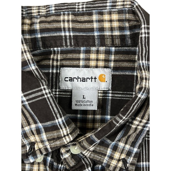 Carhartt Men Brown Plaid Short Sleeve Button Up Shirt Sz L - Picture 5 of 6